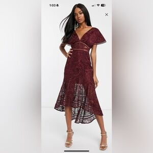 ASOS Design Burgundy Lace Dress 2
